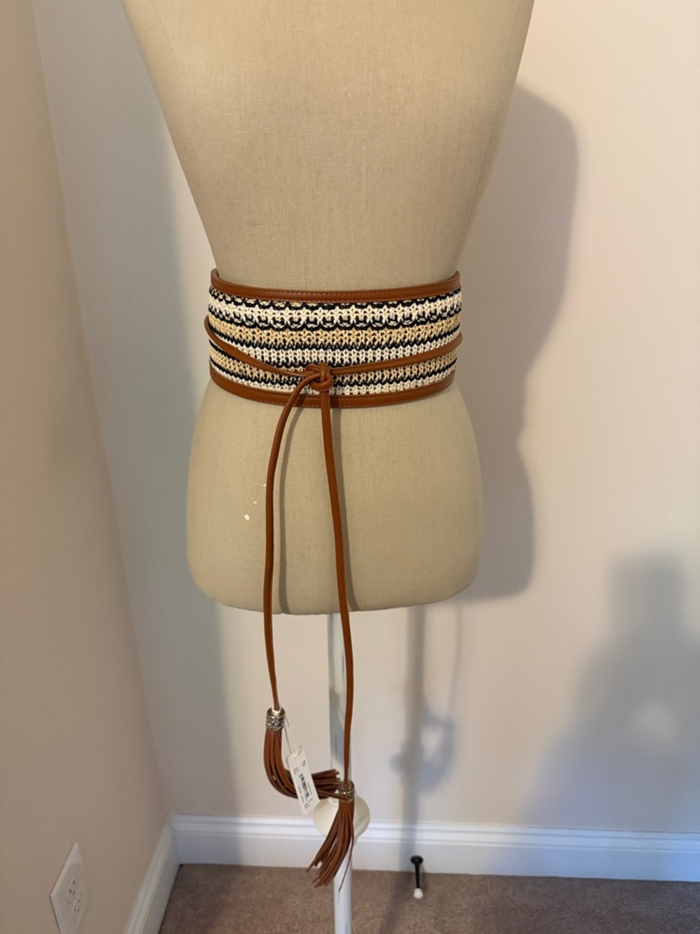 Lafayette 148 New York Tan and Cream Woven Tie Belt